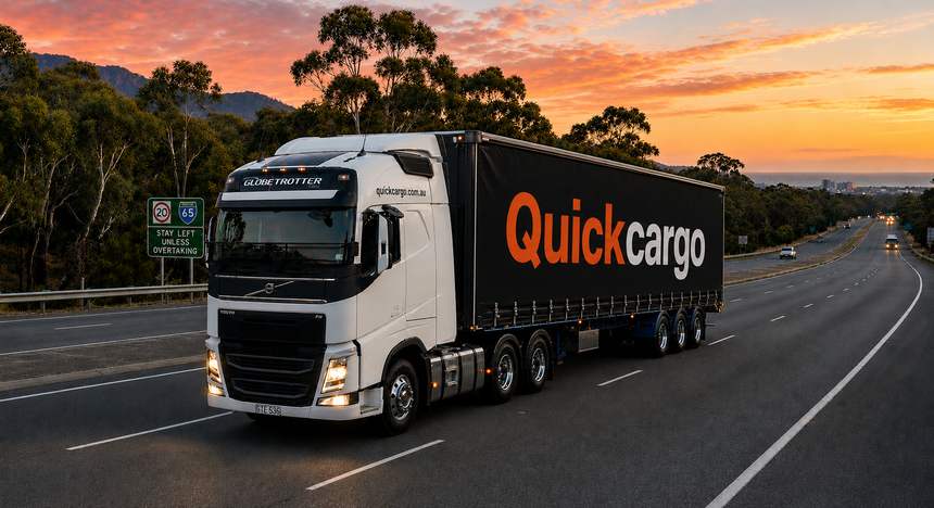 Quickcargo semi-trailer on an Australian highway in transit